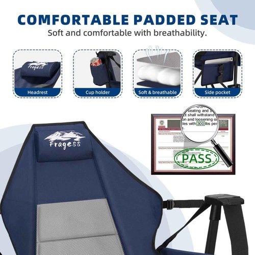 Fragess Hammock Camping Chair, Portable Camping Hammock Chair with Adjustable Back, Folding Hammock Chair Supports 330lbs, Rocking Camping Chair for Lawn, Camping, Patio, Traveling, Stargazer-Blue