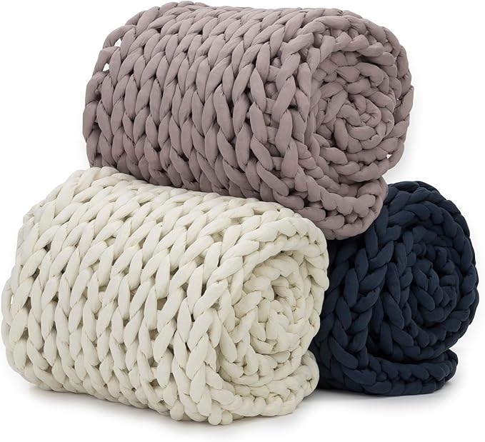 Nuzzie Chunky Knit Weighted Blanket - Breathable, Cooling, Hand Made Knit Throw Blanket for Sleep - Machine Washable, Stylish Design (Marigold, Full | 16lbs | 48"x72")