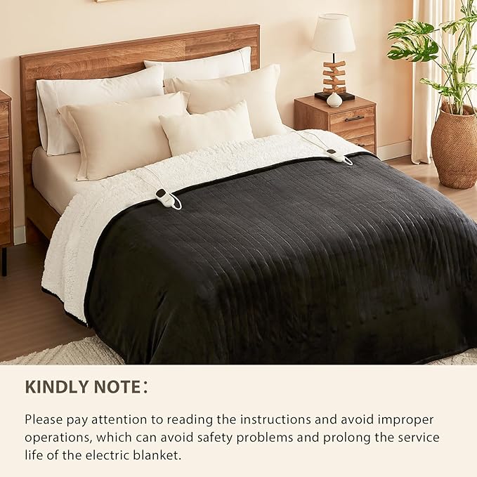 Homemate Electric Heated Blanket Full Size - 72"x84" Heated Bed Blanket Throw with 10 Heating Levels 8 Hours Auto Off Fast Heating Over-Heat Protection-Ultra Soft Flannel ETL Certified, Black