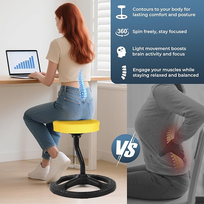 Upaloop ADHD Chair for Kids, Yoga Chairs for Adults, Wobble Stool Active Flexible Seating Desk Chair with Non-Slip Base and Washable Seat Cover for Stability, Balance, Yoga, Office, School, Classroom