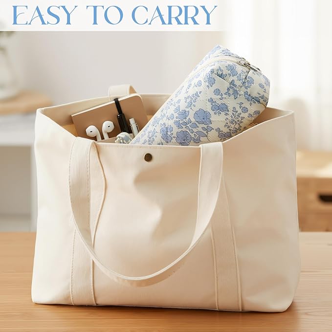 Paterr Aesthetic Floral Makeup Bag Travel Cosmetic Bag for Women Gift Christmas Portable Quilted Makeup Pouch Cotton Pencil Case Kawaii Cute Toiletry Organizer Case for Women Girls(Blue Floral)