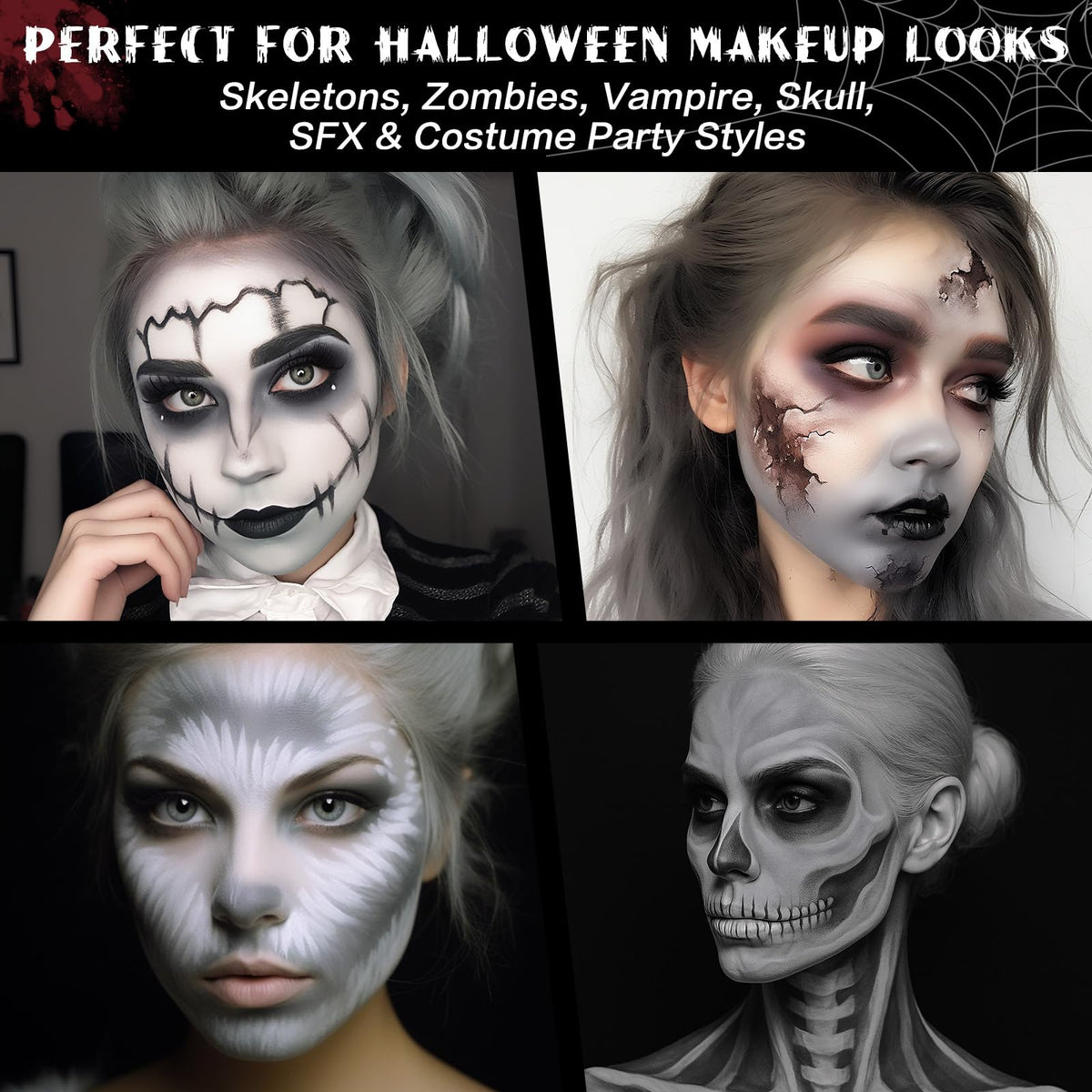 BOBISUKA Grey Face & Body Paint Stick Water-Based Washable Face Paint Makeup Stick for Halloween Skeleton, Skull, Zombie, Vampir