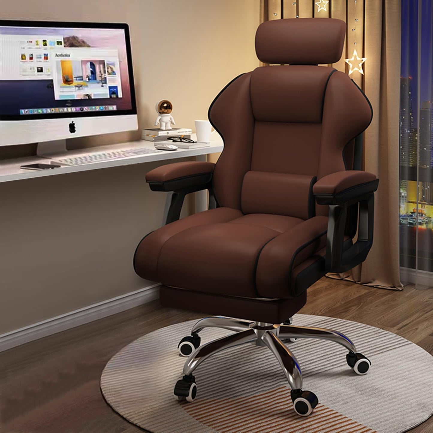 XUEGW Executive Computer Chair Home Office Desk Chair,Adjustable Angle, Ergonomic Adjustable Height PU Leather Chairs with Cushions Armrest for Long Time Seating-High Office Chair with Footrest