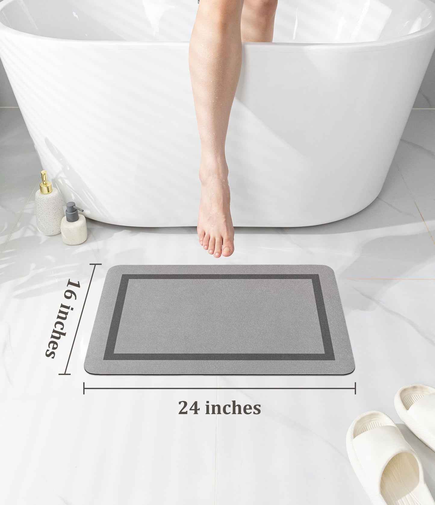 chakme Bathroom Mat Rugs 24x16, Ultra Thin Magic Mat Bath Rug Non Slip Bath Rugs Quick Dry Absorbent Bath Mats for Bathroom Floor, (Grey, 24"x16")