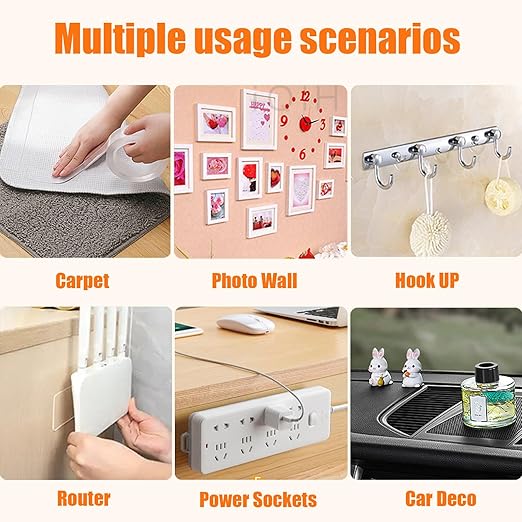 Double Sided Tape Heavy Duty (2 Rolls Total 33 ft), Strong Clear Sticky Tack Mounting Tape, Removable Nano Adhesive Tape for Wall, Home, Office, Picture Hanging, Poster, Rug Fixing Strips