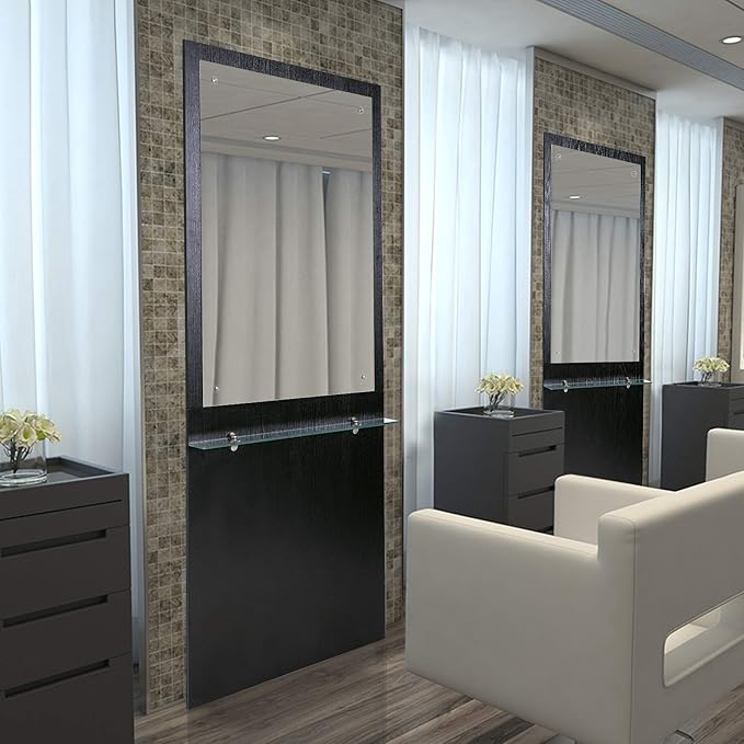 BarberPub Wall Mount Barber Station Makeup Mirrors Hair Styling Station Beauty Salon Spa Equipment 3016 (Black)