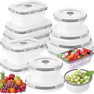 Dandat 12 Silicone Collapsible Food Storage Containers Foldable Silicone Lunch Container 6 Rectangle and 6 Round Airtight ...