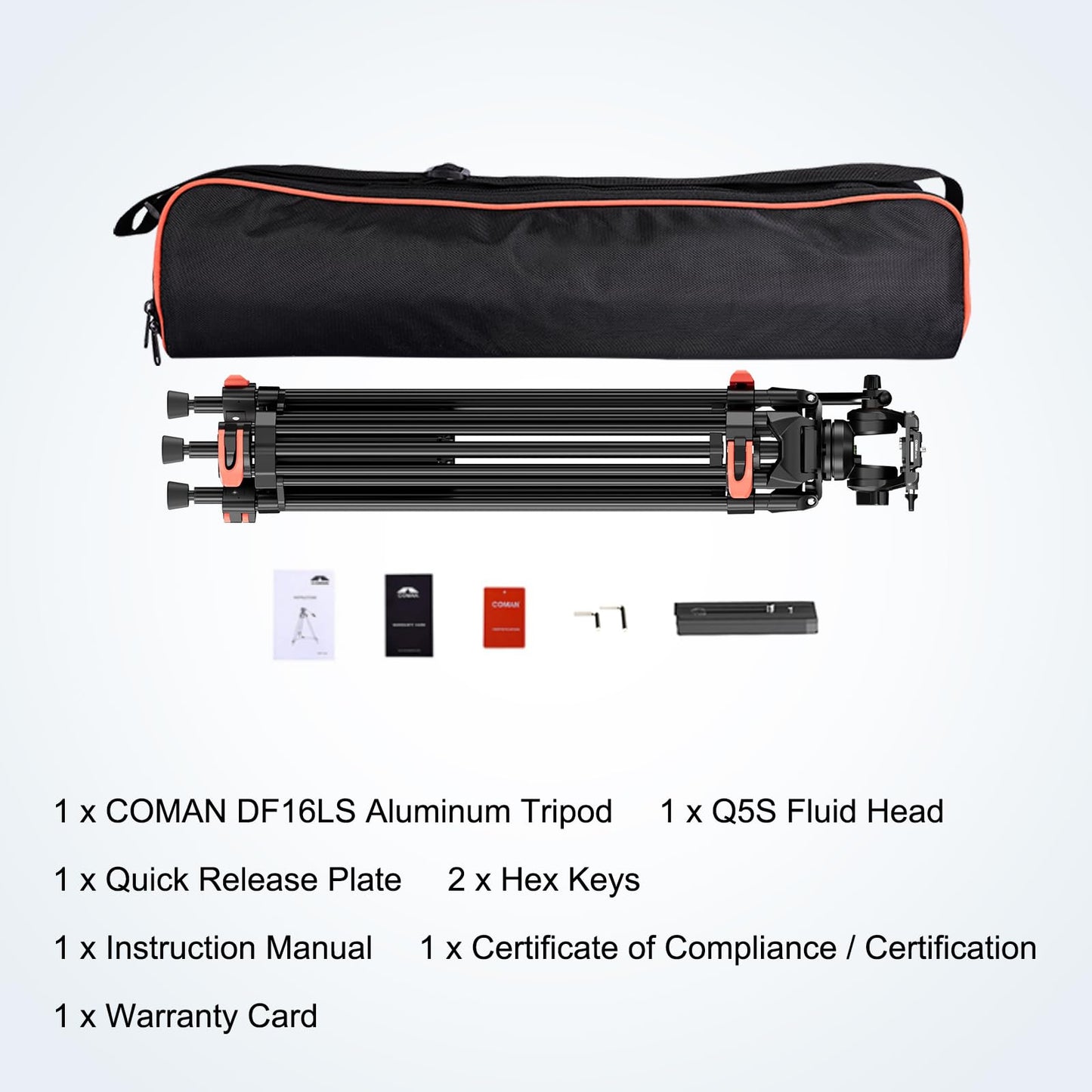 COMAN 74.4" Video Tripod, Heavy Duty Camera Tripod with Fluid Head and Aluminium Alloy Max Load 17.6 lbs/ 8KG for Canon Nikon DSLR Camcorder, DF16LS