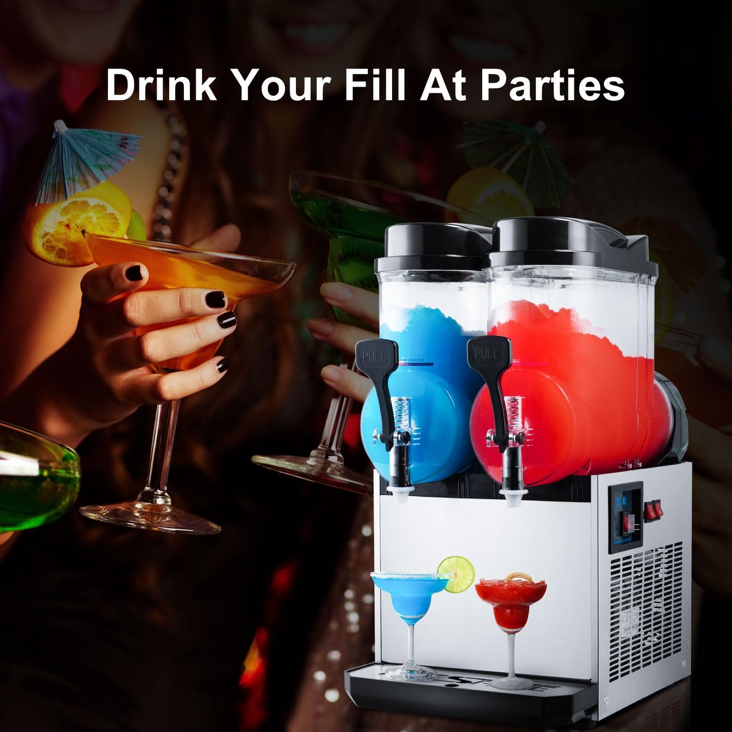 TECSPACE Slushy Machine 2 Tanks 8 Gallons, Commercial Slushy Machine 1060 W, 30L Slushy Maker for Margarita, Cocktail, Wine, Daiquiri