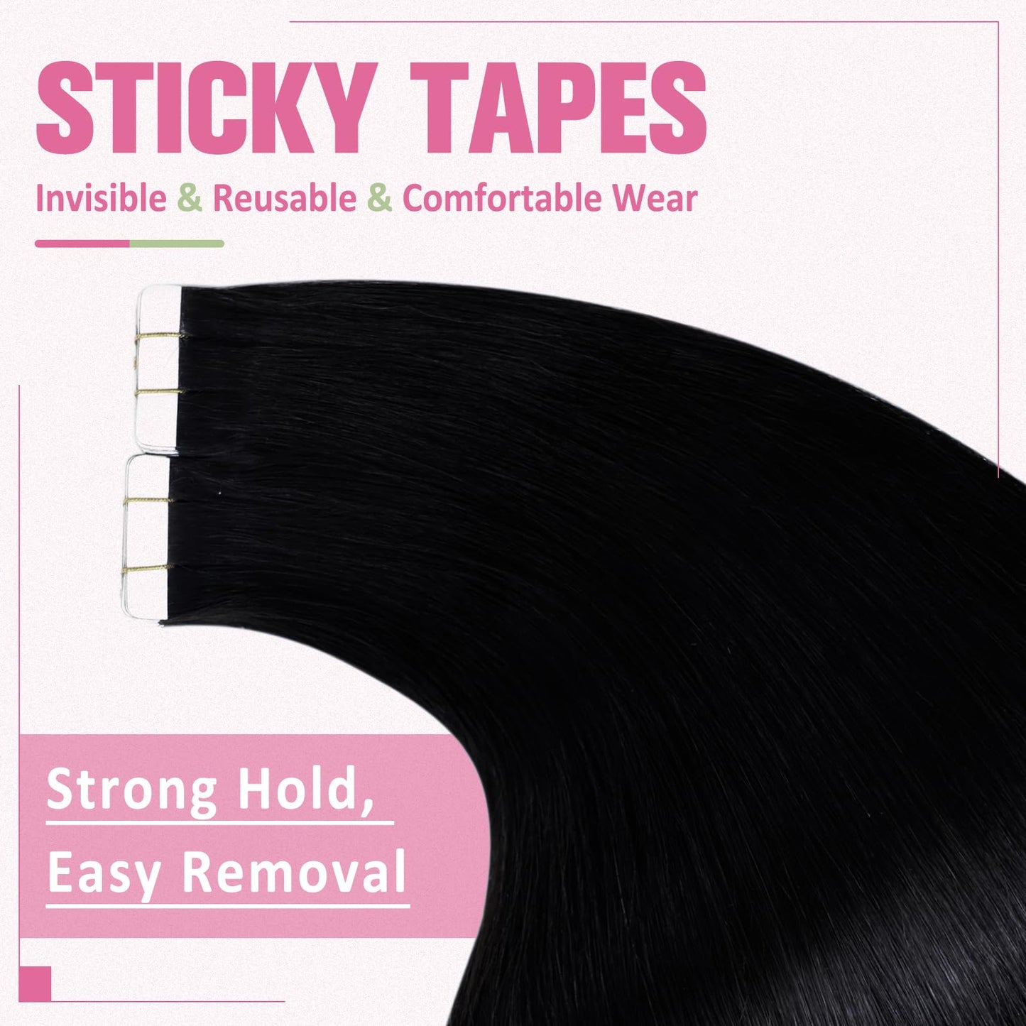 YoungSee 28 Inch Tape in Hair Extensions Human Hair Black Tape in Extensions Real Human Hair Jet Black for Long Hair 50g Tape in