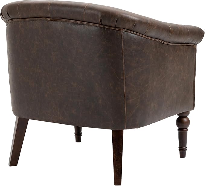UIXE PU Leather Barrel Club Chairs Set of 4, Modern Arm Accnet Chair Comfy Upholstered Armchair, Nailhead Trim Living Room Single Sofa Reading Seat Bedroom Side Sitting for Office, Chocolate