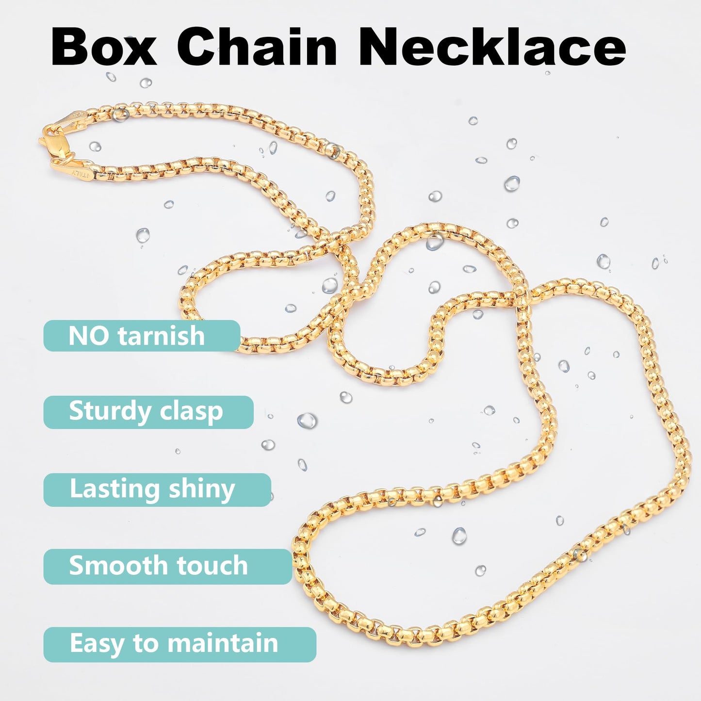 Waitsoul 925 Sterling Silver Box Chain Lobster Clasp 2mm 14K Gold Plated Chain for Women Men 14K Gold Plated Necklace Chain 16-3