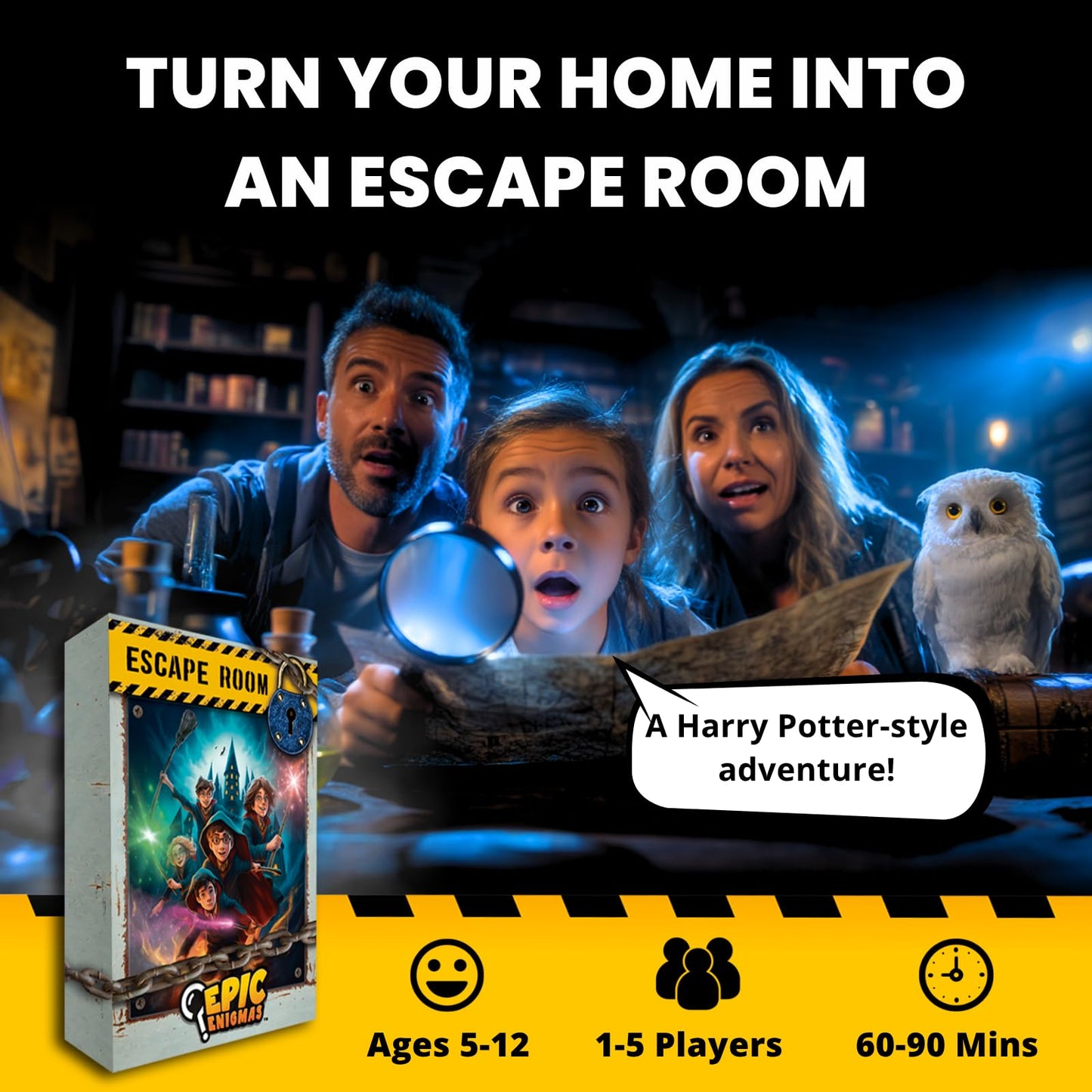 EPIC ENIGMAS | Harry Magic Escape Room | Ages 5 to 12 | 5 Thrilling Enigmatic Rooms | Family Board Game Kids | 1-5 Players
