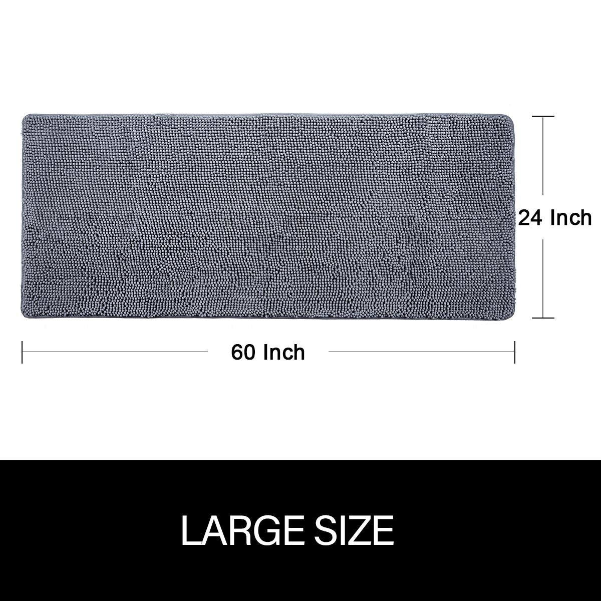 LOCHAS Luxury Bathroom Rug Shaggy Bath Mat 24 x 60 Inch, Washable Non Slip Bath Rugs for Bathroom Shower, Soft Plush Chenille Absorbent Carpets Mats, Gray