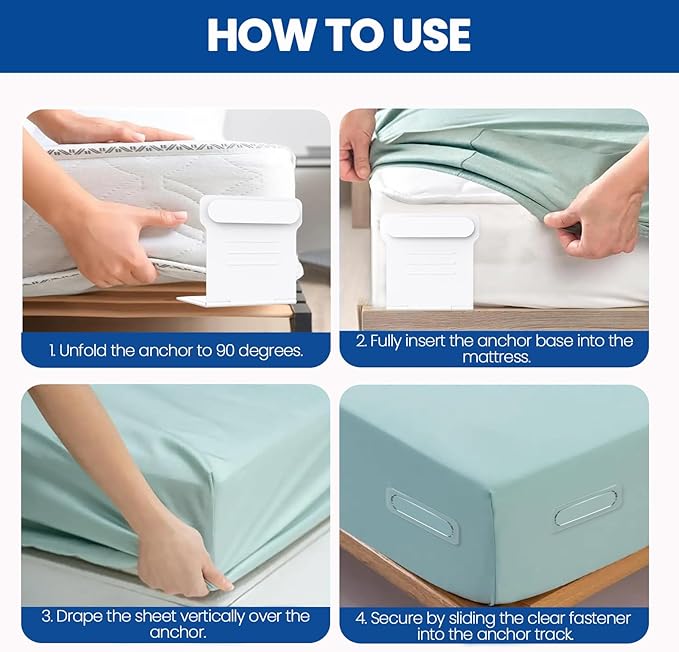Bed Sheet Holder, Lock Sheet Holders Fitted Sheet Holder Sheet Fasteners Bed Lock Sheet Holders Easy to Install Not Restricted to Bed Corners, Keep Sheets Tight No More Loose and Wrinkled Sheets