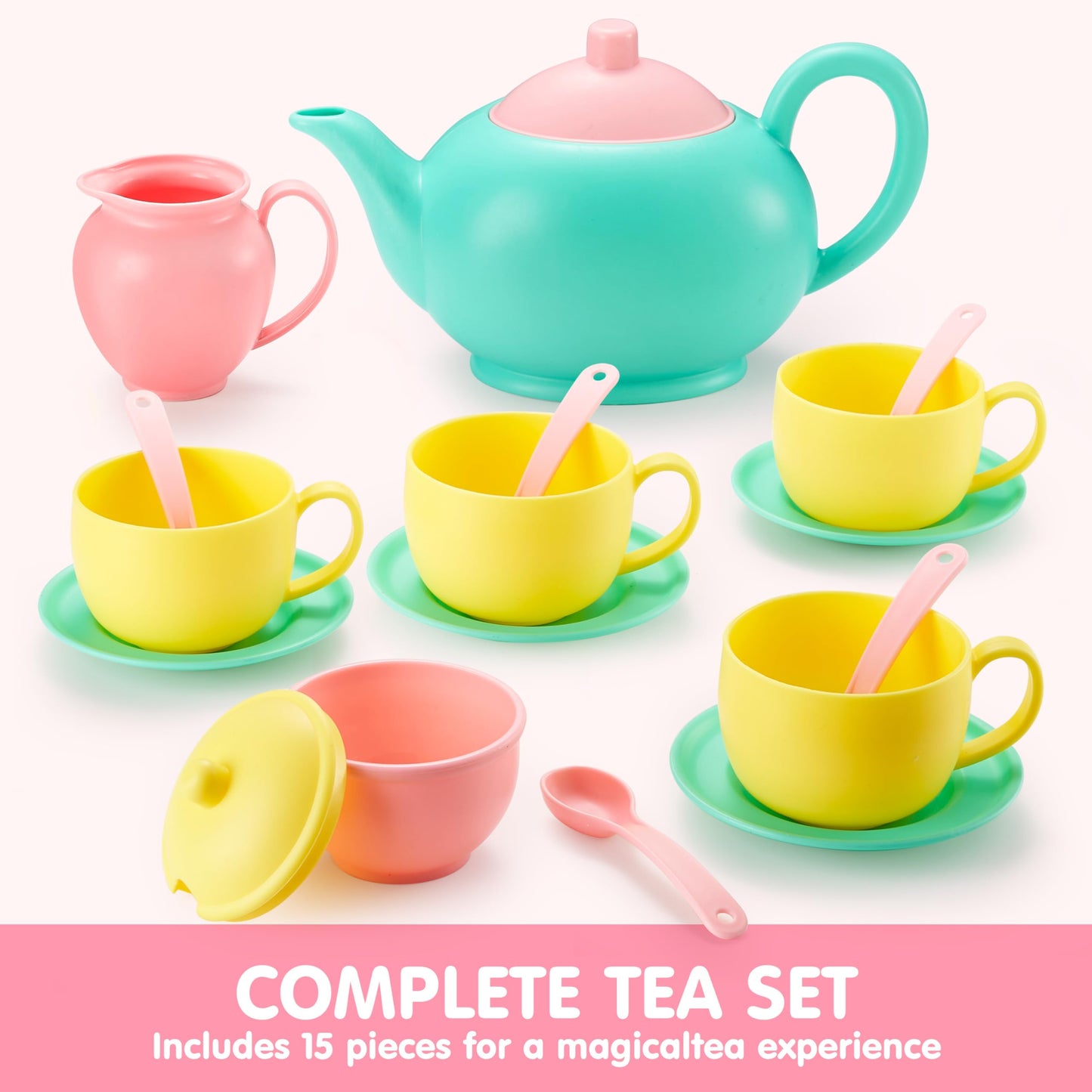 JOYIN 18PCS Pretend Role Play Tea Party Set Play Food Accessories BPA Free, Phthalates Free, Plastic Tea Set, Mini Kitchen for Kids, Gifts for Toddler Boys Girls Ages 3 4 5 6 Years Old