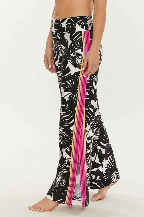 Trina Turk Lennox - Women's Slit Swim Pants, Split Side, Wide Leg, Beach Cover Ups for Women, Black Vanilla, Large