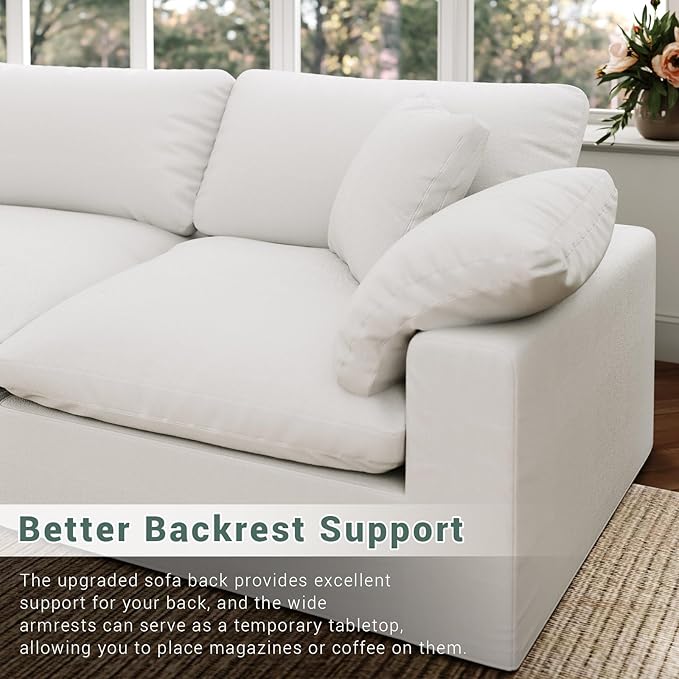 Intuition Decor Cloud Modular Sectional Sofa,78.6" V Shape 3 Seater with Corner Down Filled Comfy Sofa,Modern Deep Seat Cloud Couch,Detachable Couch Cushion Covers for Living Room,White