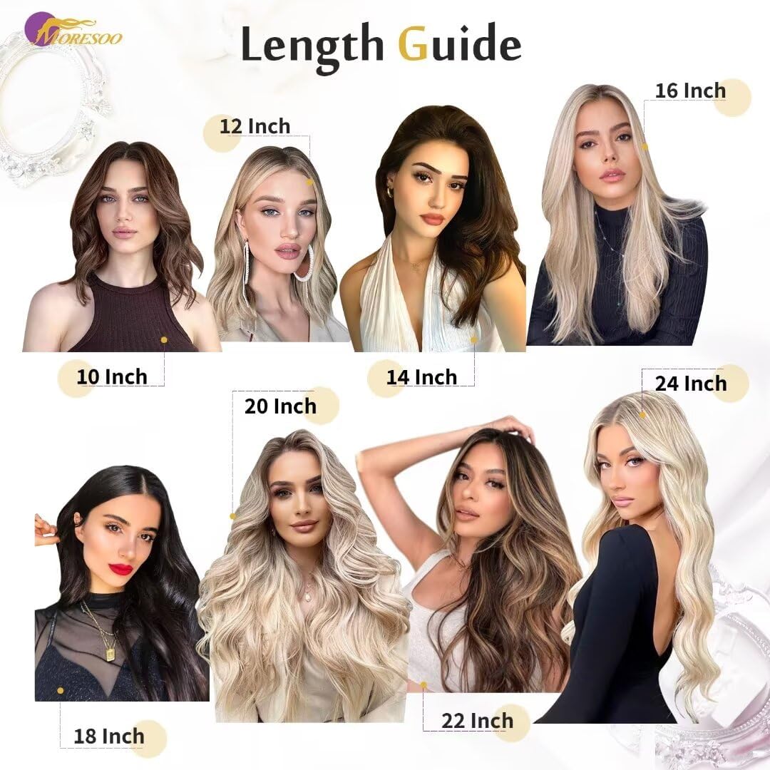 Moresoo Tape in Hair Extensions Human Hair,16 Inch 10 Pcs 25 Grams,#60 Platinum Blonde, Fashion Seamless Tape in Human Hair Exte