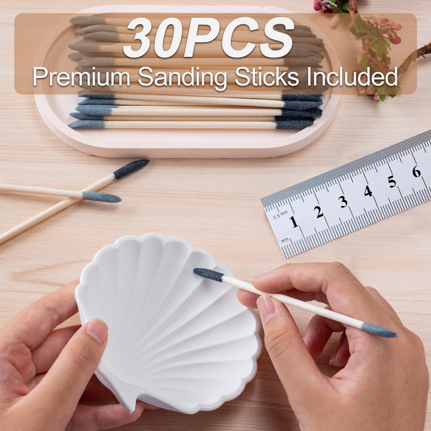 30 Pcs Sanding Sticks, Premium Double-Ended Matchstick Sanding Stick for Small Area/Hole Sanding, Fine Detail Polishing Sticks for Plastic Models/Wood/Metal, 120/280 Grit