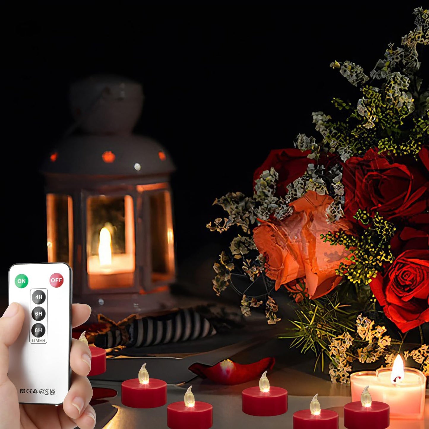 Boakboary LED Tea Light flameless Candles: 12PACK with Remote Control Candle,Long Lasting 400+Hours,Battery Operated LED Tealights for Home Decoration Seasonal &Festival Celebration (Red)