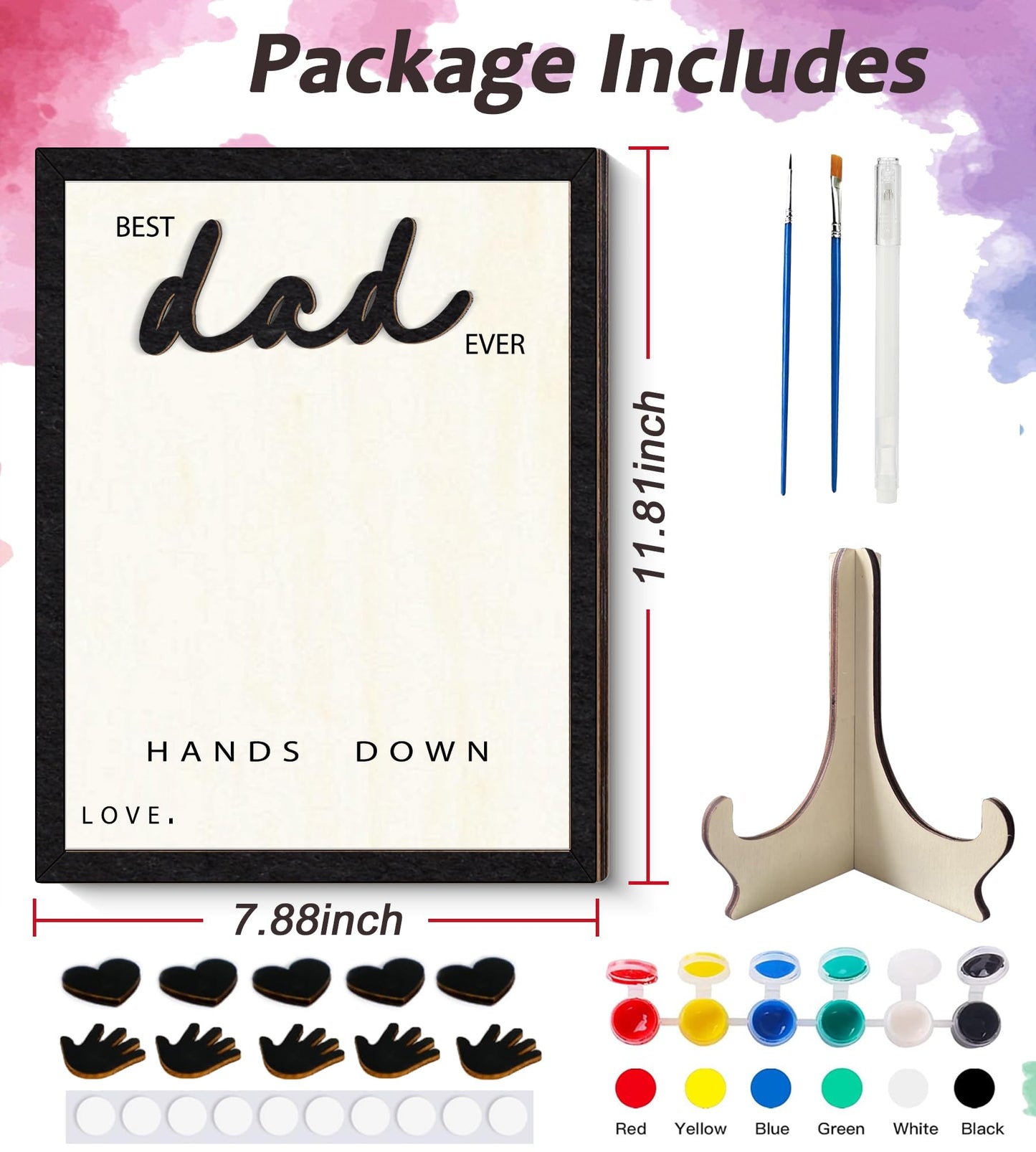 GTYRERO 12'' Best Dad Ever Hands Down Craft Kit Gifts Ideas for Dad, DIY Handprint Art Craft Frame with Paints & Accessories Wood Family Sign Keepsake for Grandpa Stepdad Daddy Papa Birthday Gifts
