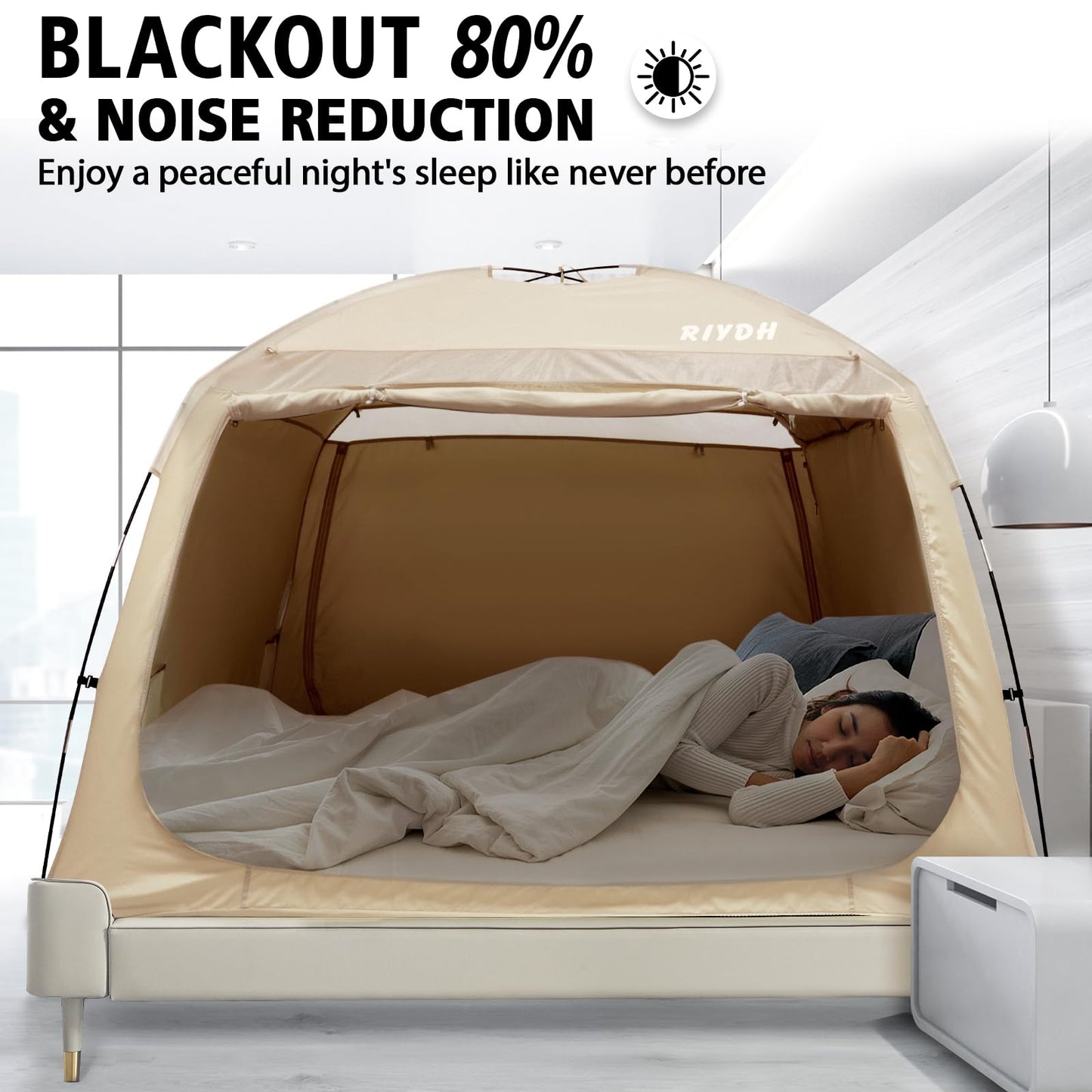 RIYDH Bed Tent Bed Canopy Breathable 100% for Adult and Kids- Original Design Light Reduction 93% Sleeping Dream Tents Indoor Portable Big Space with String Light 3 Doors Twin Full Queen King Size
