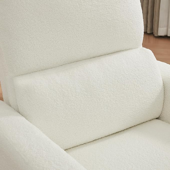 AEMEIOS Power Swivel Rocker Recliner, Oversized Boucle Nursery Glider Recliner, Swivel Rocking Reclining Chair with Removable Cushion and Lumbar Support for Nursery Living Room Bedroom, Teddy White
