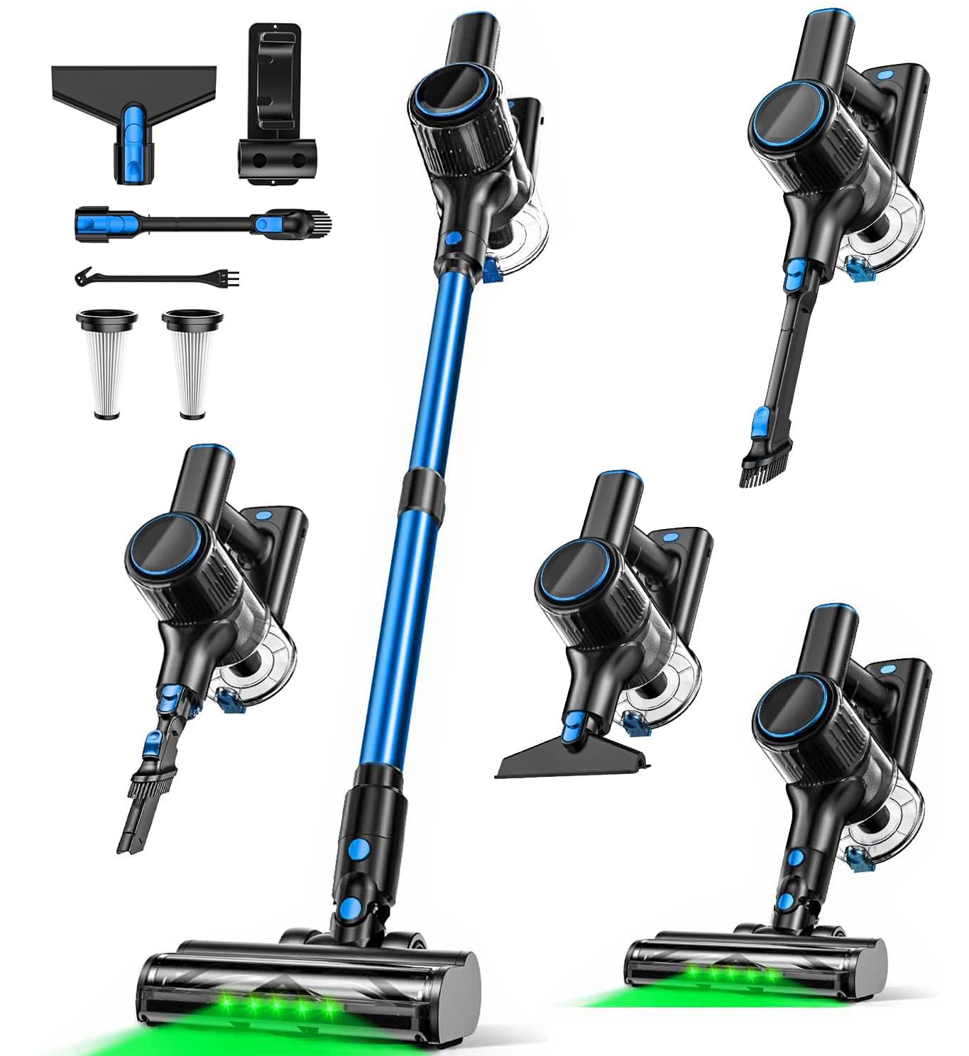 OUYFHK Cordless Vacuum Cleaner, 8-in-1 Vacuum Cleaners for Home, 45Mins Runtime, Anti-Tangle Stick Vacuum with LED Display, Rech