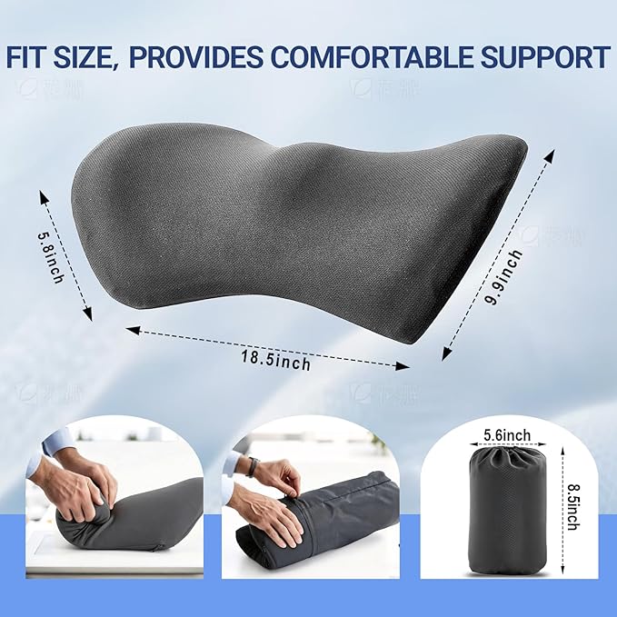 FOUSUPDT Lumbar Pillow with Adjustable Strap, Memory Foam Lumbar Support Pillow for Office Chair and Car Seat, Back Pillow for Lower Back, Back Support Pillow for Sitting, Driving, Traveling