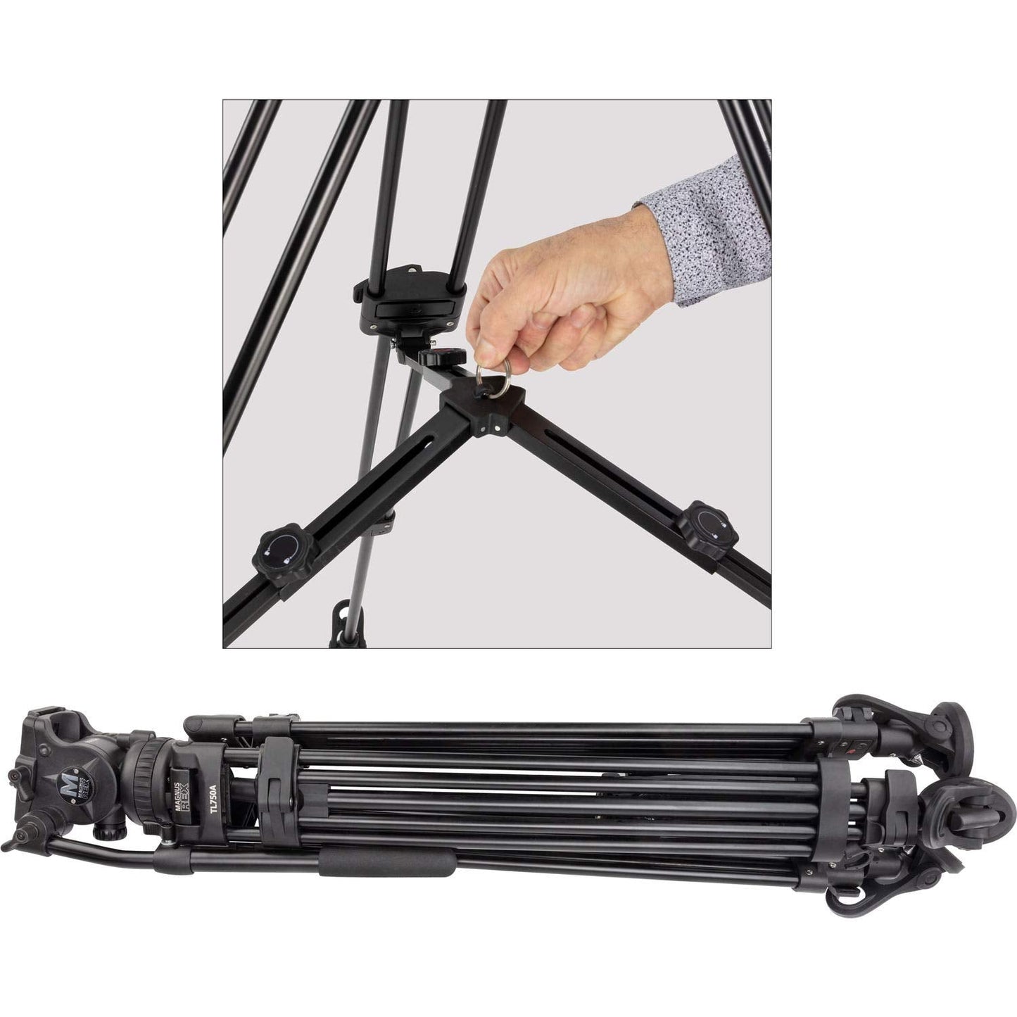 Magnus Rex Vt-6000 2-Stage Aluminum Video Tripod With Fluid Head, 75Mm Half Ball, Extends To 65 , Max Load 17 Lbs. Dual-Spiked