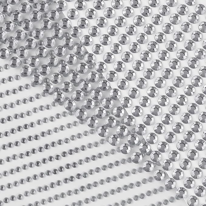 3090PCS Self Adhesive Rhinestone Stickers 3/4/5/6mm with White Gem Stickers for Face, Stick on Body Crystal Jewels Makeup Glue for Face Eye Hair Nails Make up and Craft Home Decor