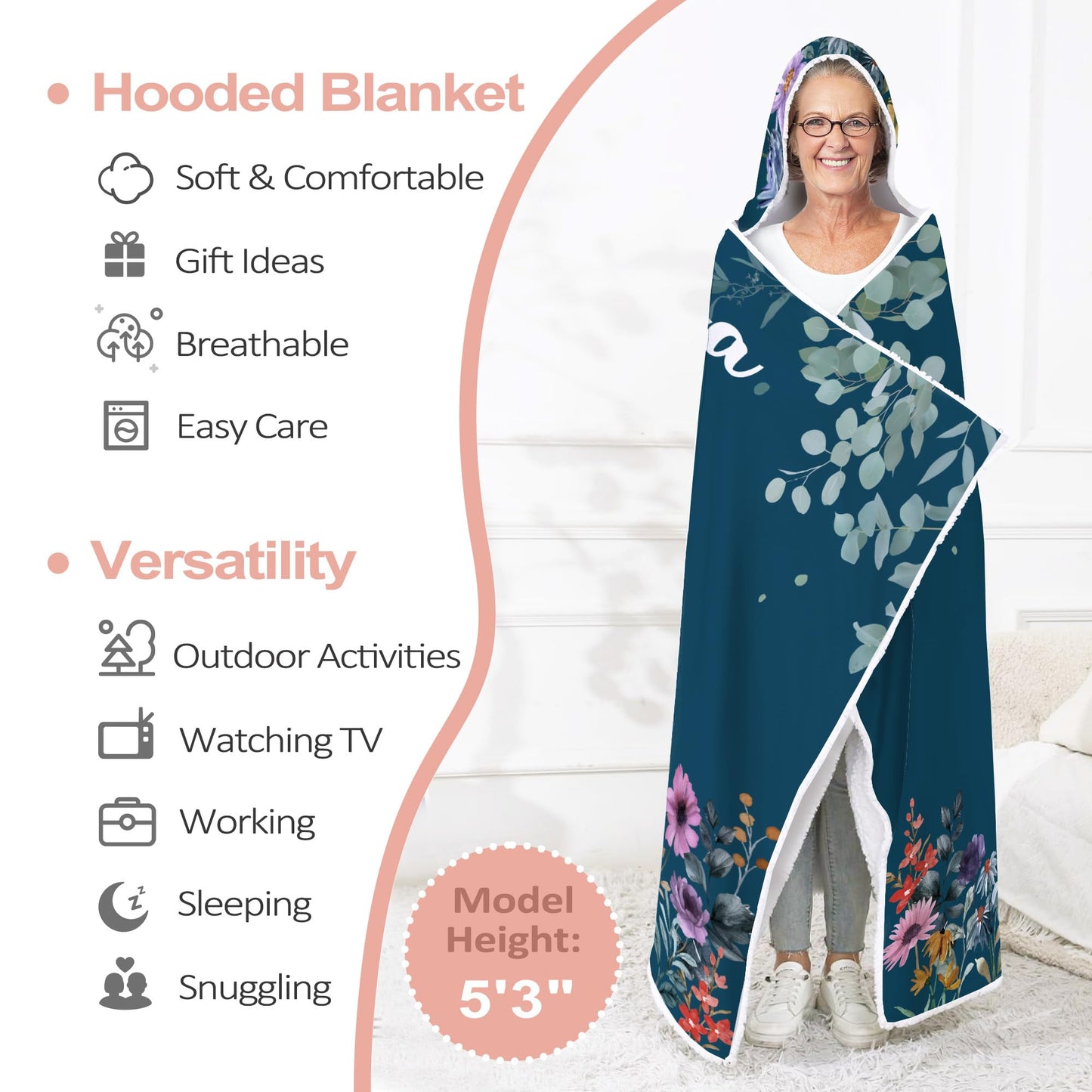 Grandma Gifts, Gift for Grandma Christmas Wearable Blanket, Great Hoodie Blanket Present from Grandkids, Thoughtful Hooded Blanket 47x72 in for Birthday, Grandparents Day