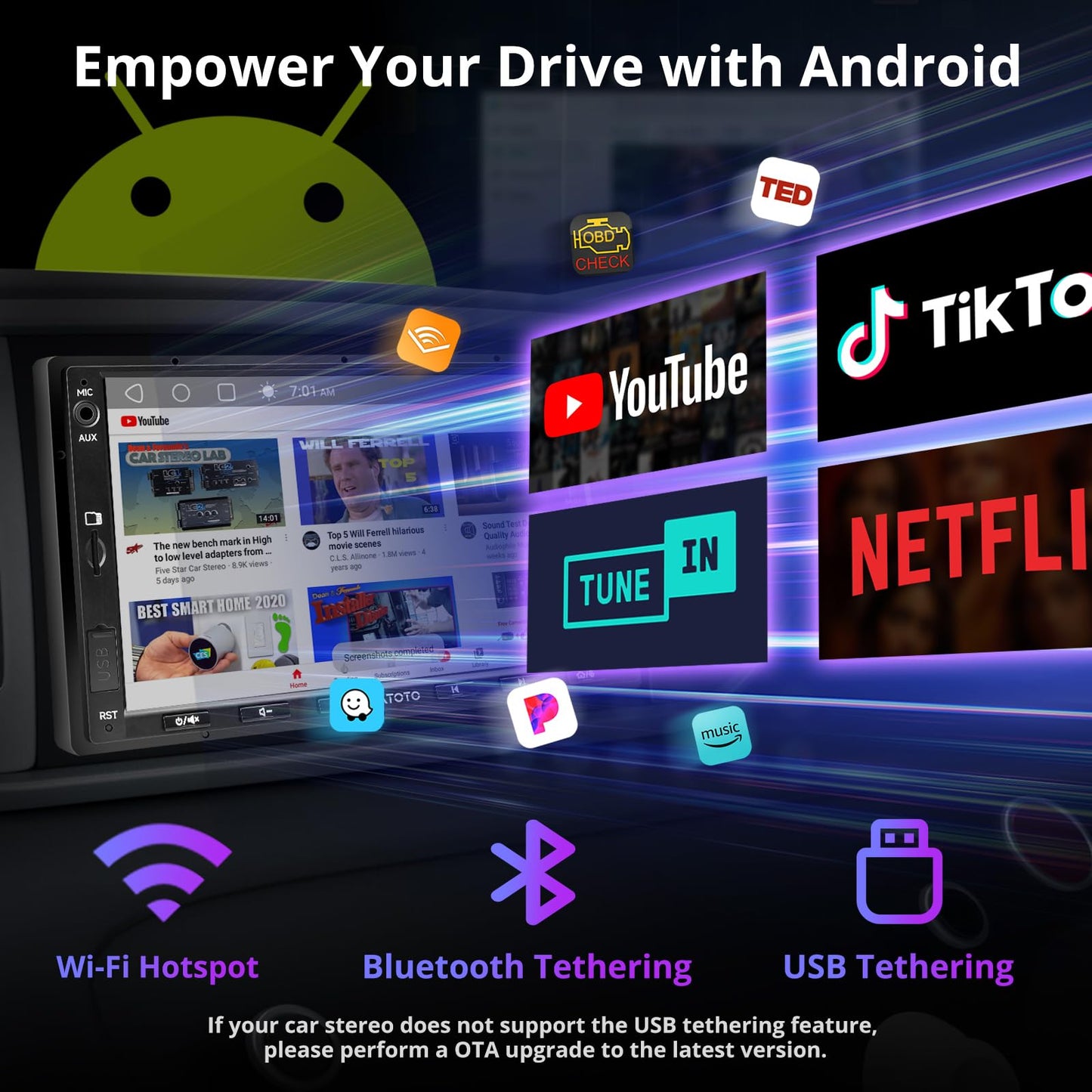 ATOTO A5L 7inch Android Double DIN Car Stereo, Wireless CarPlay & Android Auto, Wi-Fi/Bluetooth/USB Tethering, 2G+32G Touchscreen Car Radio, Backup Camera, MirrorLink, DSP/FM/AM/SWC, AI&GPS Tracking
