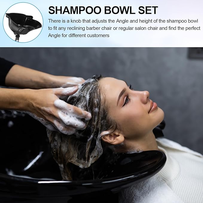 Portable Shampoo Bowl, 270 Degree Rotation of Hair Washing Basin, Height Adjustable Salon Sink with Drain Hoses for Home Salon Use