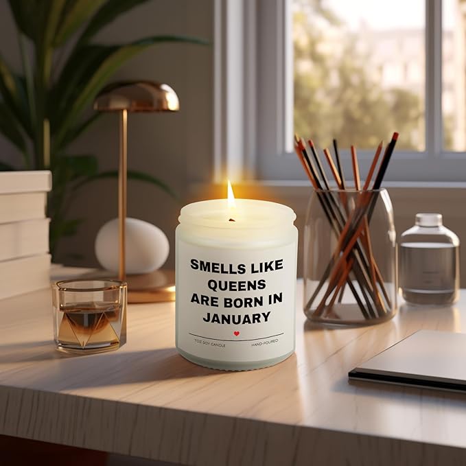 Birthday Gifts for Women, January Candle for Queens are Born in January, 20th 30th 40th 50th Happy Bday Gifts Idea for Girl Female Sister Mom Friend from Men Sister Son Friends, 7 OZ Candle