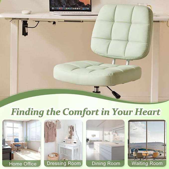 VINGLI Compact Small Desk Chair, Cute Armless Chair with Wheels, Vanity Chair with Low Back, Height Adjustable Task Chair for Small Spaces, Office, Bedroom, Make Up Room, PU Leather, Mint Green