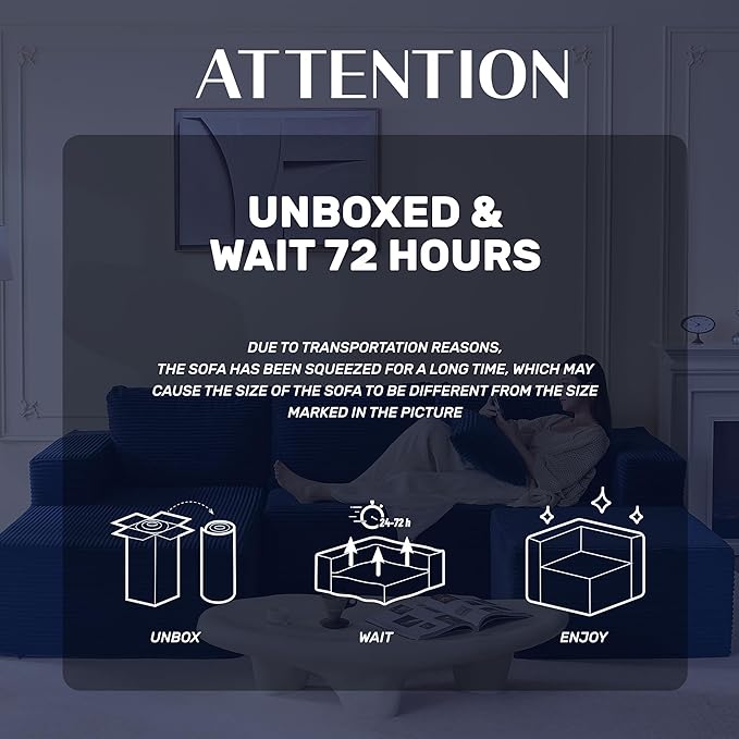 Afuson 107" Boneless Couch with Deep Seat, Modular Sectional Sofa, Cloud Sectional Couch for Living Room, No Assembly Required, Corduroy, U-Shape 3 Seater Left, Blue