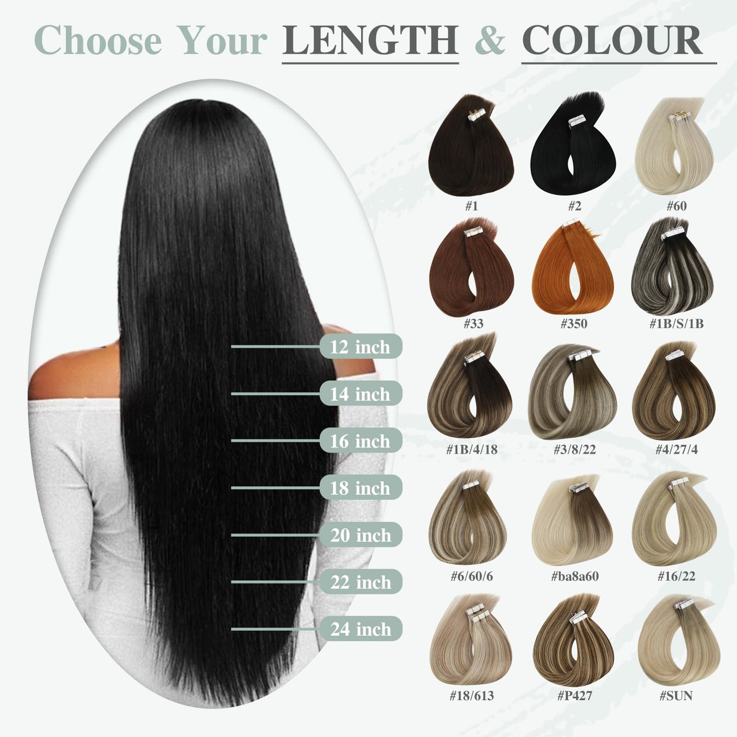 Ve Sunny Tape in Hair Extensions Real Human Hair Invisible Remy Human Hair Straight Tape Ins Double Sided Light Brown Root to Pl