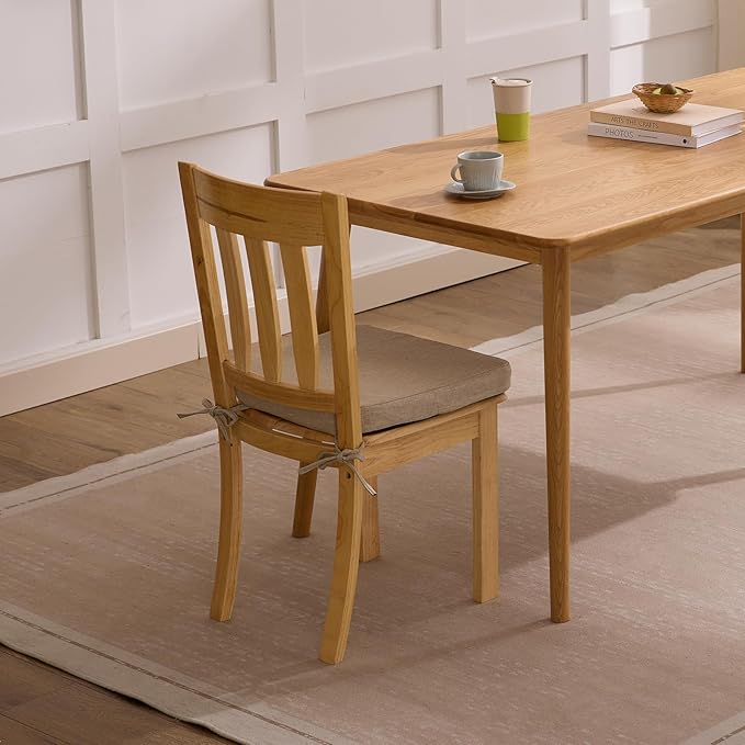 Ruqmuis Chair Cushions for Dining Chairs, 2" Thick Seat Cushions for Kitchen Chairs, D-Shaped Chair Pads with Washable Cover, Ties and Non Slip Backing, 17'' x 16'', Set of 2, Beige