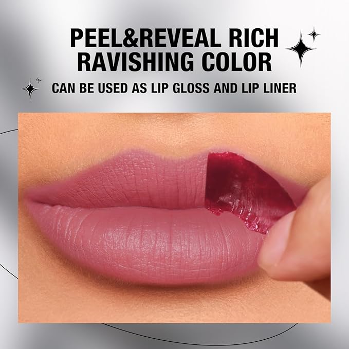 LANGMANNI 2 Colors Long-Lasting Peel Off Lip Liner Set, Waterproof & Smudge-Proof Matte Lip Liners Gift Makeup For Girls (#2+3)