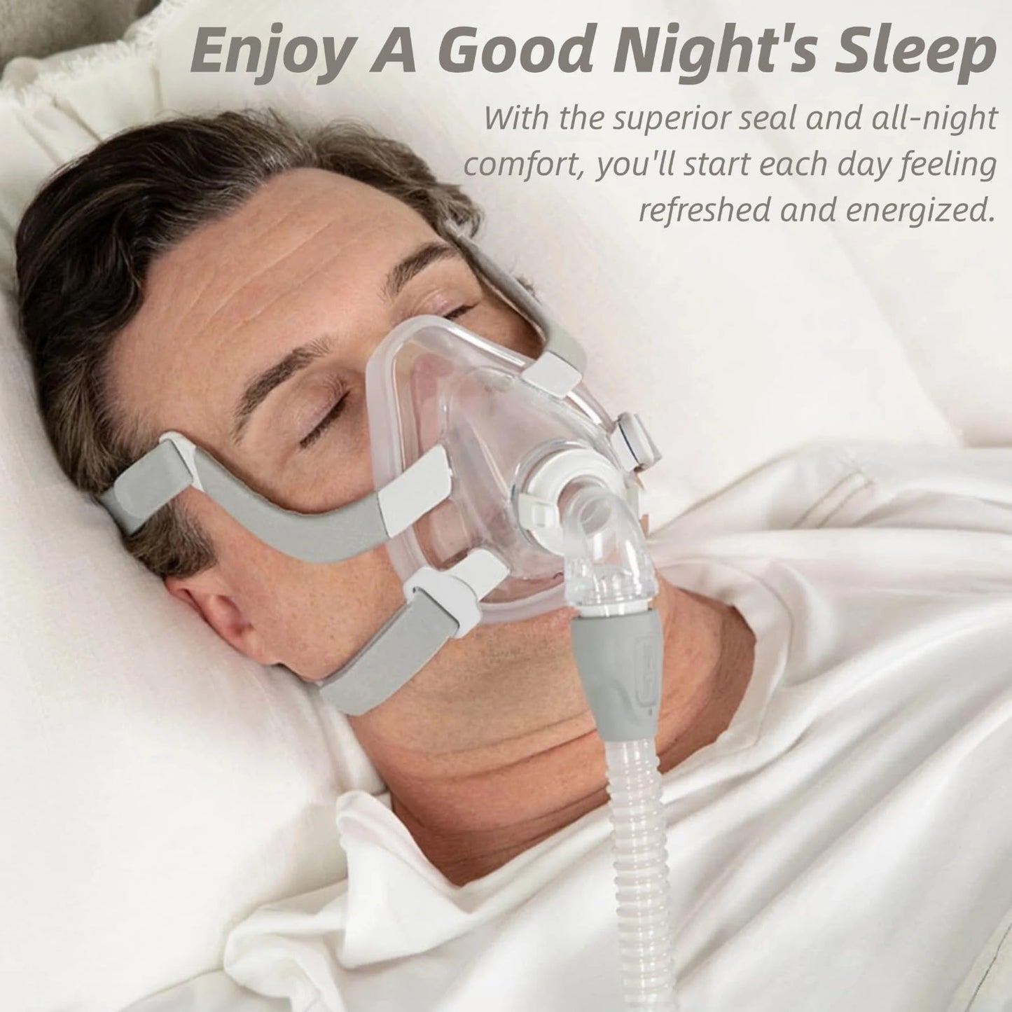 Comfort Series Nasal CPAP Mask, Full Face CPAP Mask, Reuse Full Cover Mask Replacement Accessory Includes Headgear Strap, Frame, Elbow and Nasal Cushion, Covers Nose and Mouth(M)