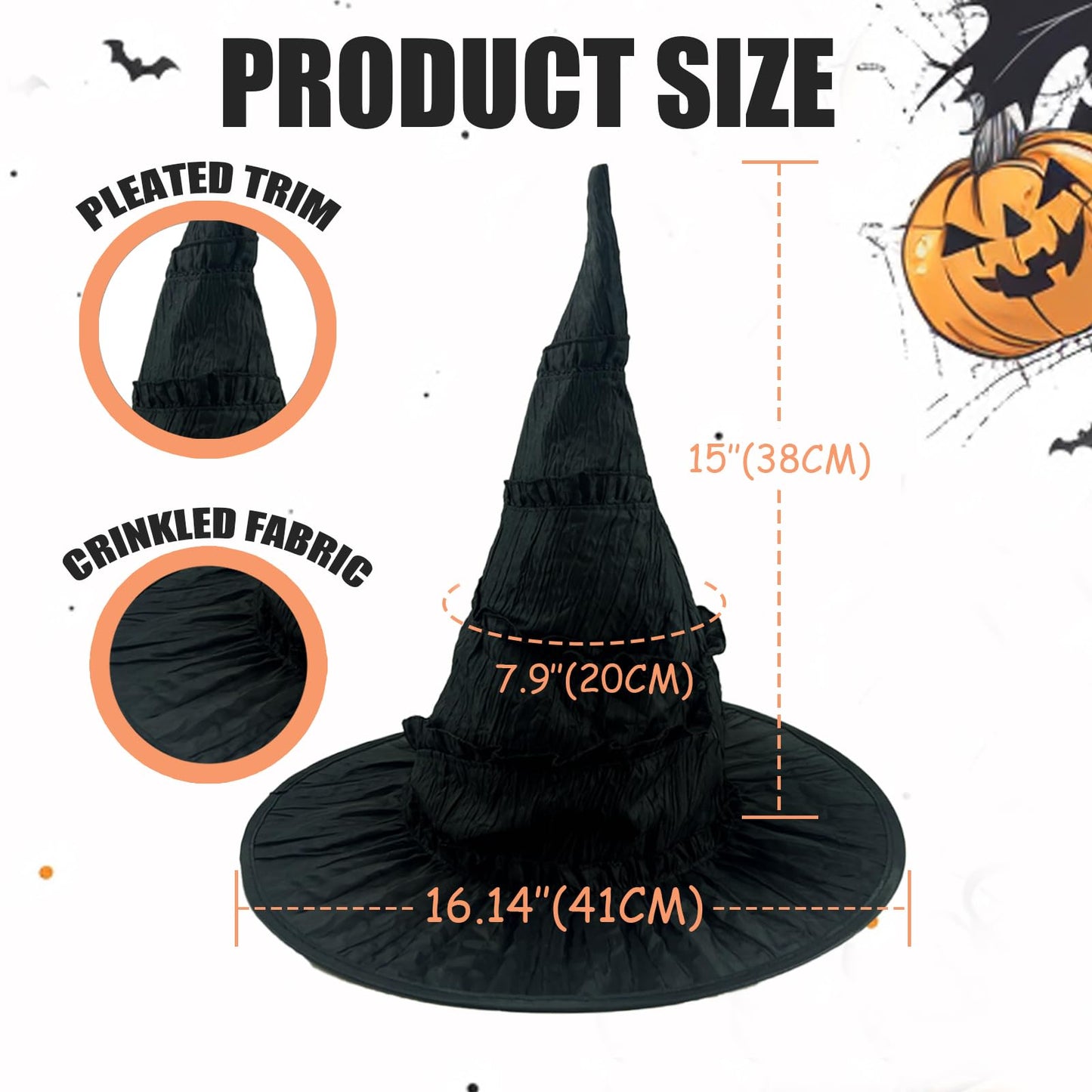 JYOUMI Halloween Black Witch Hat Black Witches Hat for Women Halloween Costumes Accessories Masquerade Cosplay Costumes