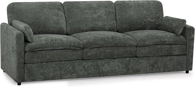 ACMEASE 89” Chenille Sofa w/Arm Pillows, Upholstered 3-Seater Sofa w/Comfortable Back Cushions, Modern 3 Seats Couch w/High-Density Foam for Living Room, Apartment, Office, Grey