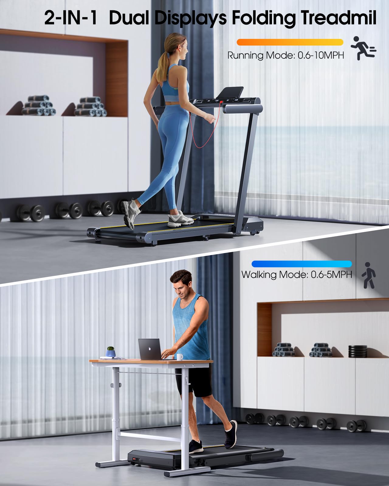 TOPUTURE Walking Pad Treadmill with 12% Incline, 4 in 1 Folding Treadmill for Home/Office with Handle Bar, 2.5HP Under Desk Treadmills Portable Walking Pad with App & Bluetooth Speaker, 0.6-10MPH