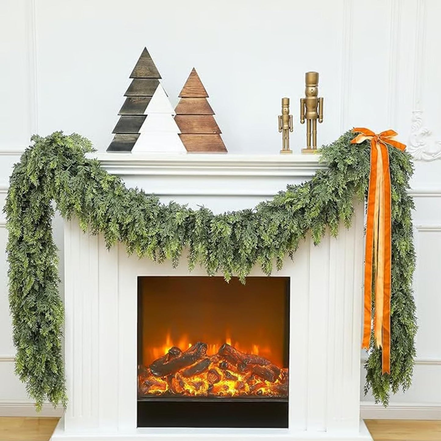 2025 Christmas Artificial Cypress Leaf Vine Wreath, 6 Ft Dense Pines Realistic Touch Norfolk Garland Ornaments, Artificial Green Wreath for Christmas Holiday Mantle Fireplace Table Home Decor