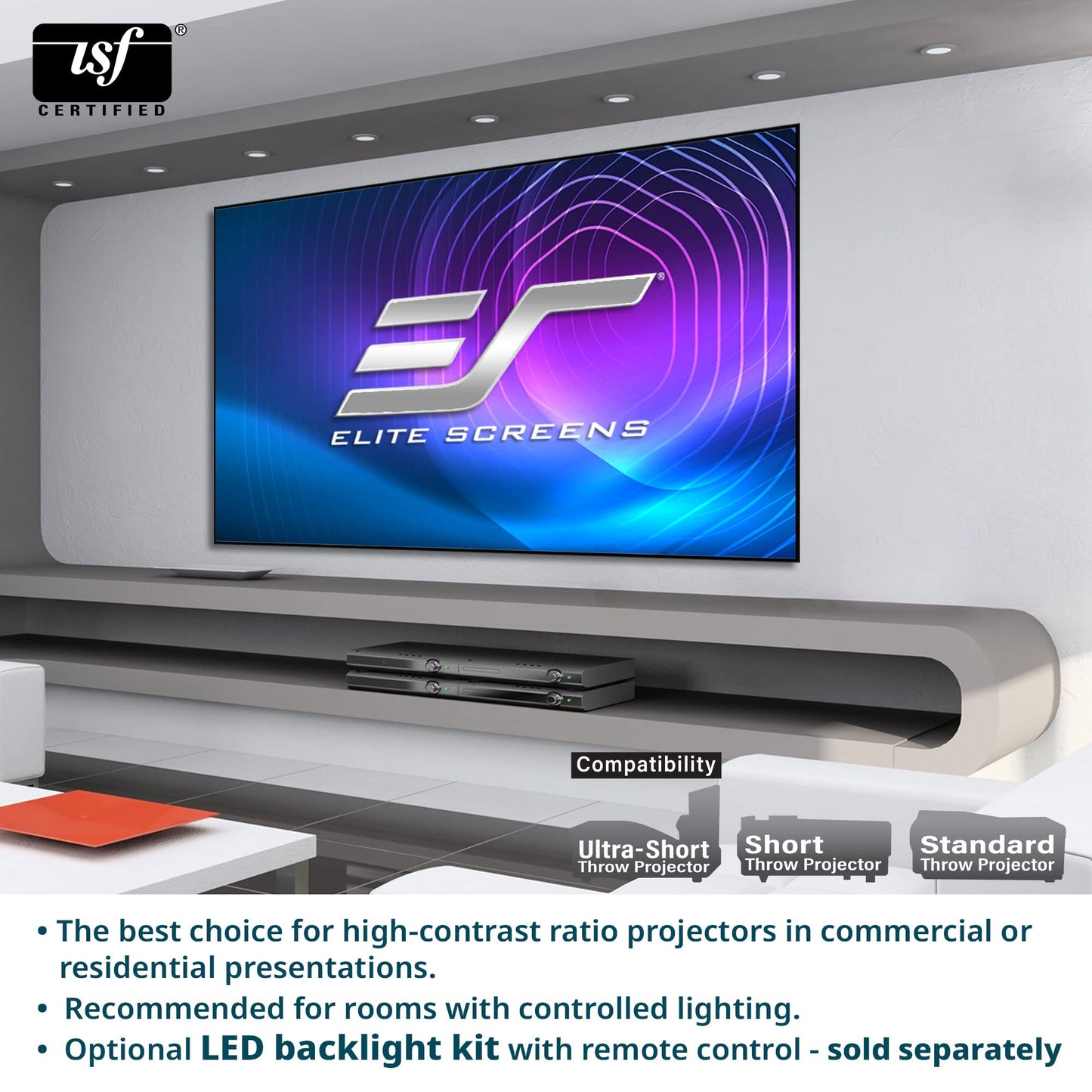 Elite Screens Aeon Series, 110-inch 16:9, 8K / 4K Ultra HD Home Theater Fixed Frame EDGE FREE Borderless Projector Screen, CineWhite UHD-B Front Projection Screen, AR110WH2