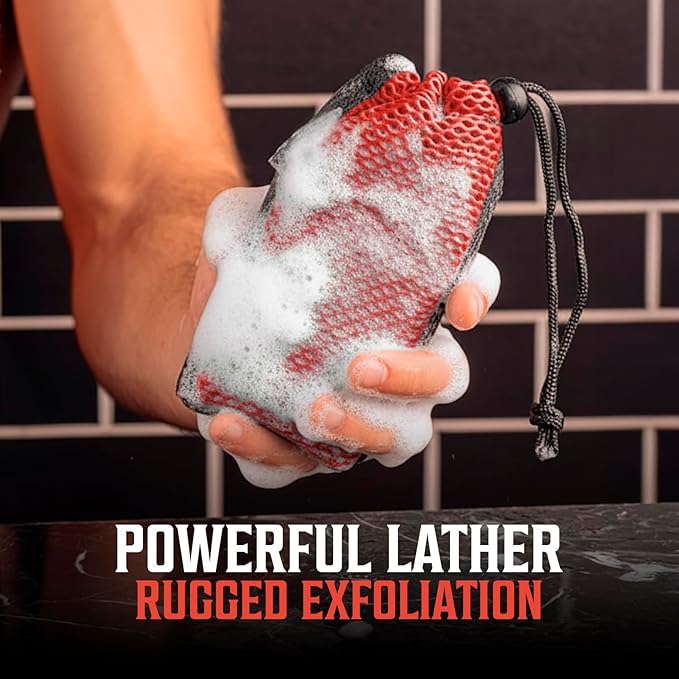 Viking Revolution Soap Bag with Drawstring - Mesh Soap Savers for Bars - Red Mesh Exfoliating Body Scrubber - Creates Rich Lather, Hang to Dry, Ready for The Next Scrub (5.9"x3.7", 1 Piece)
