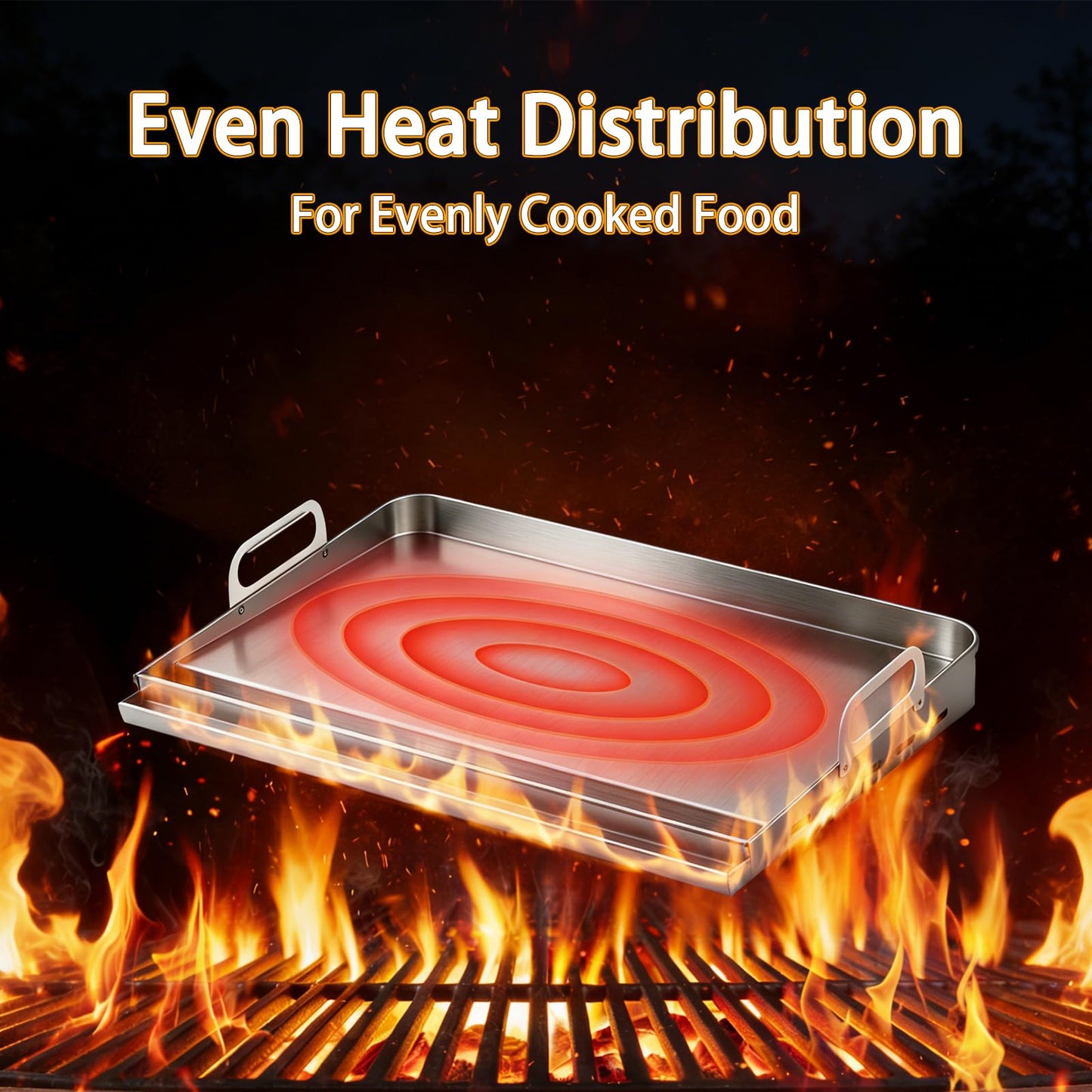 Universal Stainless Steel Griddle For Gas Grill And Gas Stove, 23” X 17” Flat Top Griddle With Handle For Weber, Nexgrill, Charbroils And Kenmore, Gas Griddle For Tailgating, Camping, And Party