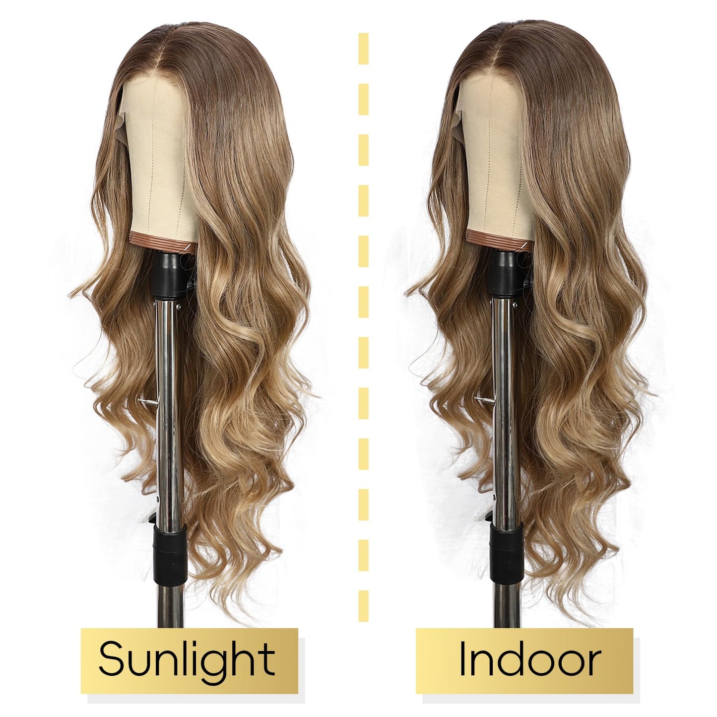 BABEHERS Blonde Lace Front Wig for Women 13x4 Body Wave Synthetic Wigs with Ombre Blonde Tips Pre-plucked Long Wavy 150% Density